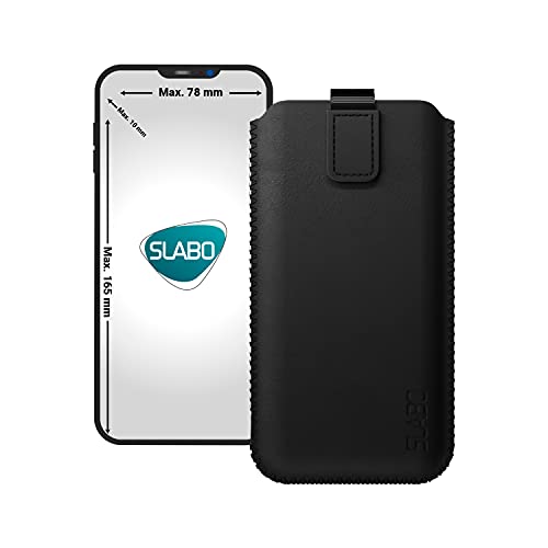 Slabo universelle Schutzhülle für Smartphone (bis max. 6.5 Zoll) universal Schutztasche Handyhülle Case mit Magnetverschluss aus Kunstleder - SCHWARZ | Black von Slabo