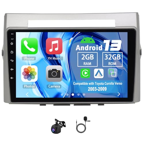 Slakerbe Android 13 Autoradio 2 Din mit Carplay Android Auto kompatibel mit Toyota Corolla Verso 2003-2009, 2G+32G 9 Zoll Auto Radio Stereo mit Bluetooth Navi WiFi FM RDS Rückfahrkamera Mic Slakerbe Android 13 Autoradio 2 Din mit Carplay Android Auto kompatibel mit Toyota Corolla Verso 2003-2009, 2G+32G 9 Zoll Auto Radio Stereo mit Bluetooth Navi WiFi FM RDS Rückfahrkamera Mic von Slakerbe