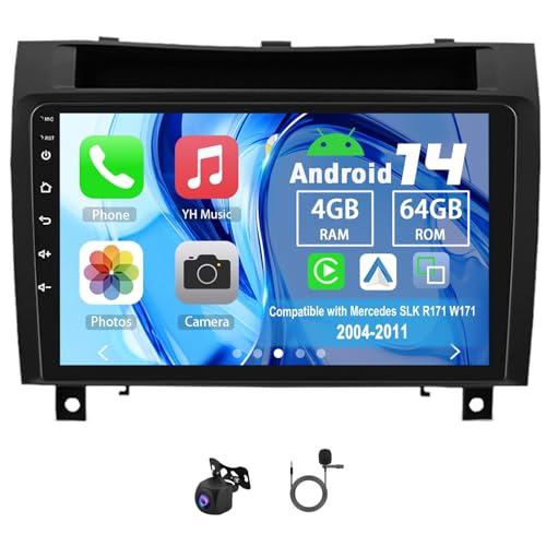 Slakerbe Android 14 Autoradio 2 Din mit Carplay Android Auto kompatibel mit Mercedes SLK R171 W171 2004-2011, 4G+64G 9 Zoll Auto Radio Stereo mit Bluetooth Navi WiFi FM RDS Rückfahrkamera Mic Slakerbe Android 14 Autoradio 2 Din mit Carplay Android Auto kompatibel mit Mercedes SLK R171 W171 2004-2011, 4G+64G 9 Zoll Auto Radio Stereo mit Bluetooth Navi WiFi FM RDS Rückfahrkamera Mic von Slakerbe