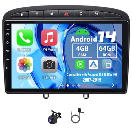 Slakerbe Android 14 Autoradio 2 Din mit Carplay Android Auto kompatibel mit Peugeot 308 308SW 408 2007-2015, 4G+64G 9 Zoll Auto Radio Stereo mit Bluetooth Navi WiFi FM RDS Rückfahrkamera Mic Slakerbe Android 14 Autoradio 2 Din mit Carplay Android Auto kompatibel mit Peugeot 308 308SW 408 2007-2015, 4G+64G 9 Zoll Auto Radio Stereo mit Bluetooth Navi WiFi FM RDS Rückfahrkamera Mic von Slakerbe