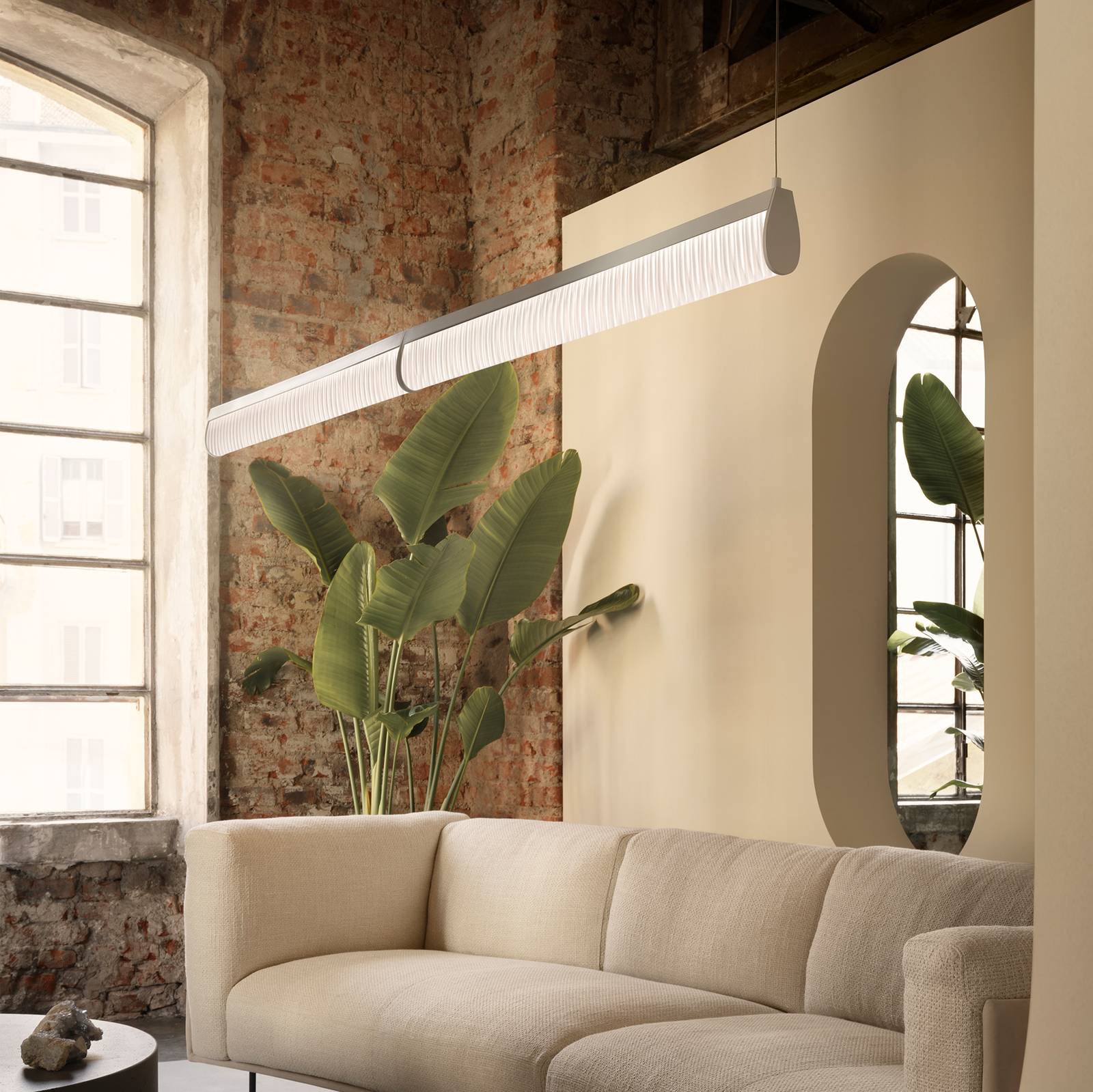 Slamp LED-Hängelampe Modula Double, plissé, grau Slamp LED-Hängelampe Modula Double, plissé, grau von Slamp
