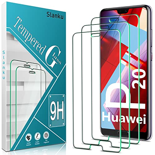 Slanku 3 Stück, Schutzglas für Huawei P20 Schutzfolie, Frei von Kratzern, 9H Härte, 0.33mm Ultra-klar, Blasenfrei, Ultrabeständig, HD Displayschutzfolie von Slanku