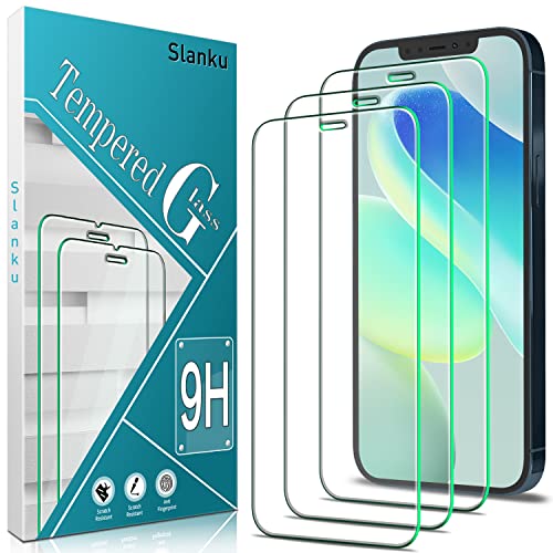 Slanku 3 Stück, Schutzglas für iPhone 12 und iPhone 12 Pro (6.1) Schutzfolie, Frei von Kratzern, 9H Härte, 0.33mm Ultra-klar, Blasenfrei, Ultrabeständig, HD Displayschutzfolie von Slanku