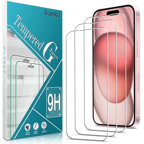 Slanku 3 Stück, Schutzglas für iPhone 15 (6.1) Schutzfolie, Frei von Kratzern, 9H Härte, 0.33mm Ultra-klar, Blasenfrei, Ultrabeständig, HD Displayschutzfolie von Slanku