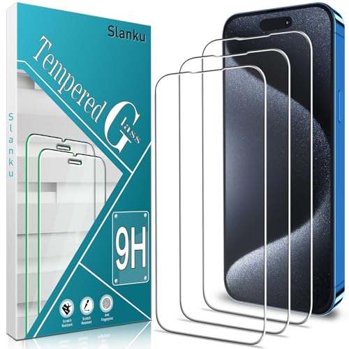 Slanku 3 Stück, Schutzglas für iPhone 15 Pro (6.1) Schutzfolie, Frei von Kratzern, 9H Härte, 0.33mm Ultra-klar, Blasenfrei, Ultrabeständig, HD Displayschutzfolie von Slanku