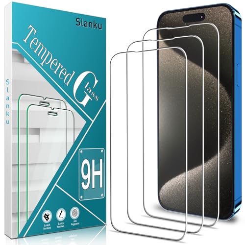 Slanku 3 Stück, Schutzglas für iPhone 15 Pro max Schutzfolie, Frei von Kratzern, 9H Härte, 0.33mm Ultra-klar, Blasenfrei, Ultrabeständig, HD Displayschutzfolie von Slanku