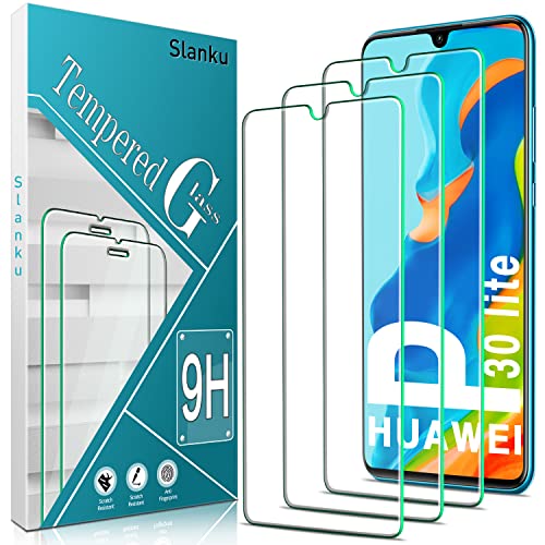 Slanku 3 Stück Schutzglas für Huawei P30 Lite Schutzfolie, Frei von Kratzern, 9H Härte, HD Displayschutzfolie, 0.33mm Ultra-klar, Blasenfrei, Ultrabeständig von Slanku