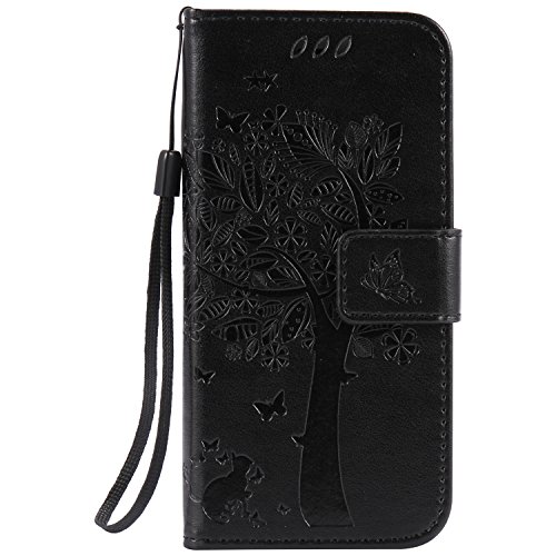 (Sleeping bear) Brieftasche Handyhülle Passend Für Apple iPhone 7/8/SE 2020, Baum Haustier Katze Schmetterling Leder Handyhülle Case Cover, Geldbörsenständer Flip-Schutz Telefonholster-Schwarz von Sleeping bear