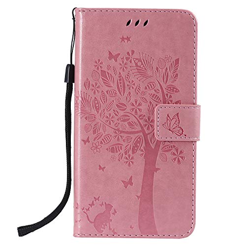 Sleeping bear)Brieftasche Handyhülle Passend Für Apple iPhone XR, Baum Haustier Katze Schmetterling Leder Handyhülle Case Cover, Geldbörsenständer Flip-Schutz Telefonholster-Rosa von Sleeping bear