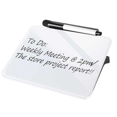 Sliandtelly Desktop Kleines Weißwandtafel, Schreibtisch Glas abwischbare Whiteboard für Notizen, 8" stehende schräge Schreibtafel & wiederverwendbares Notizbuch Bürozubehör Erinnerungsplaner & Stift von Sliandtelly