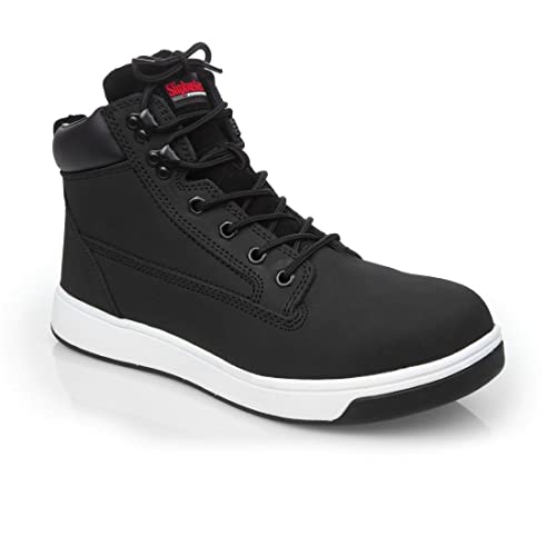 Slipbuster Slip-Resistant Sneaker Boots mit Stahlkappen, Schwarz, Größe: UK 10/EU 44, S1 SRC Rated, Nubukleder, Schuhe für die Gastronomie, Sicherheitsschuhe, BB422-44 von Slipbuster Footwear