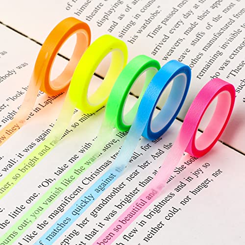 Sliverdew 5 Rollen Highlight Strips Abnehmbare Fluoreszierende Farbige Tags Farbiges Transparentes Klebeband Transparente Notizzettel Textmarker-klebeband Für Lehrer Schüler Klasse Büro (0,6cm X 5m) von Sliverdew