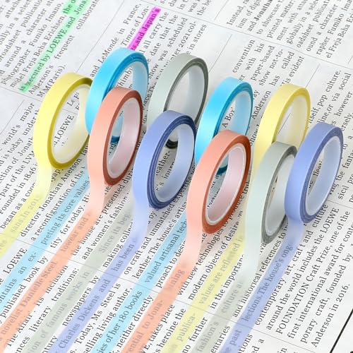 Sliverdew 10 Rollen Highlight Strips Abnehmbare Fluoreszierende Farbige Tags Farbiges Transparentes Klebeband Transparente Notizzettel Textmarker-klebeband Für Lehrer Schüler Klasse Büro (0,6cm X 5m) von Sliverdew