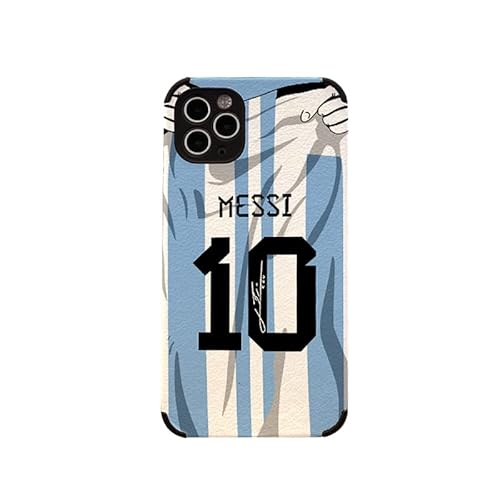 Slrioks Messi Jersey Handyhülle Fußball Hülle für iPhone 14 13 12 11 Pro Max Plus Mini Xr Xs X 7 8 6 Dünn Leder Silikon Stoßfest von Slrioks