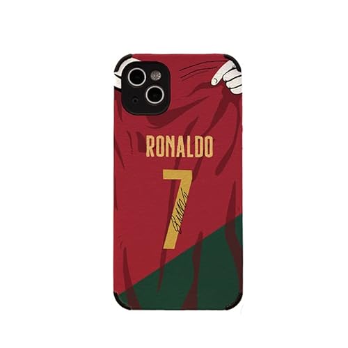 Slrioks Ronaldo Jersey Handyhülle Fußball Hülle für iPhone 14 13 12 11 Pro Max Plus Mini Xr Xs X 7 8 Dünn Leder Silikon Stoßfest von Slrioks