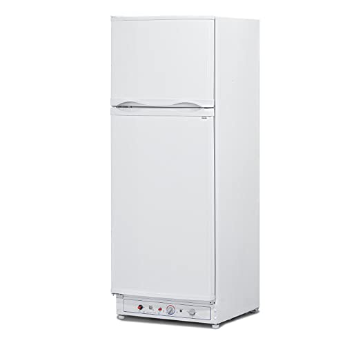 Smad Kühlschrank mit Gefrierfach, Gas/230V, Leiser Kühlschrank, Kühl-Gefrierkombination (203L+62L), für Gîte, Garage, Camping, Wohnmobil, 265L, Weiß von Smad
