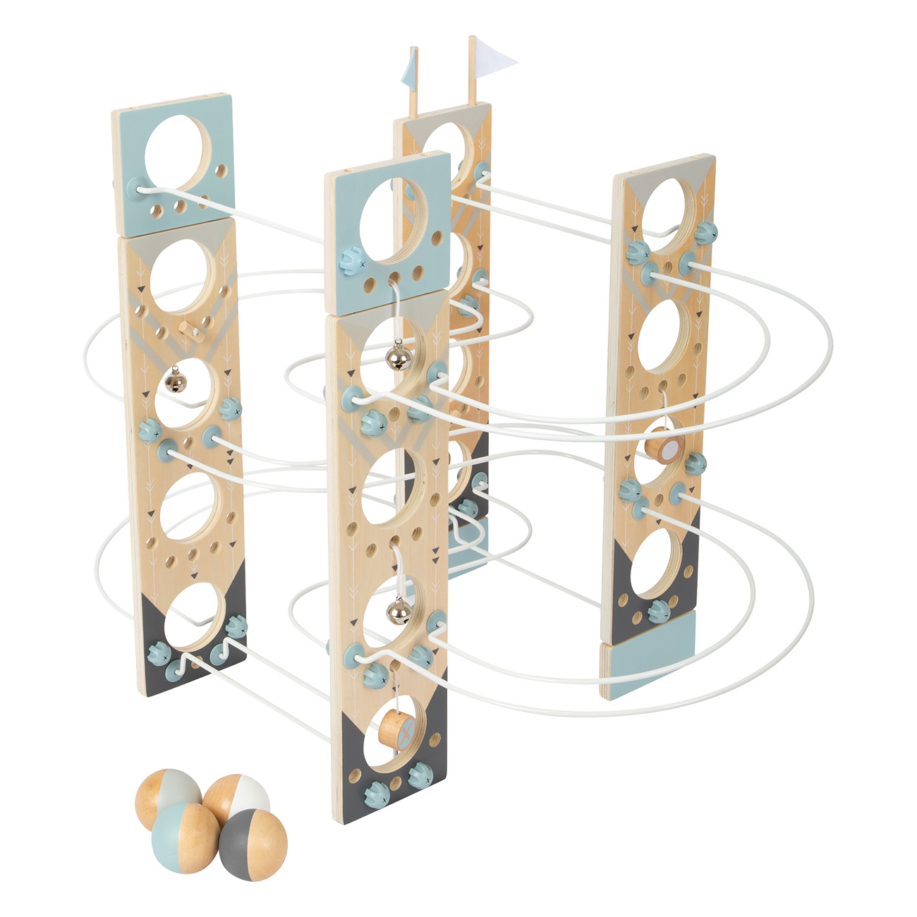 Small Foot Modulare Kugelbahn 12234 | 4 gro?e Holzkugeln | Stoppern, Gl?ckchen und Start-/Zielfahne | modulare Aufbauprinzip | individuelle Strecken von Small Foot