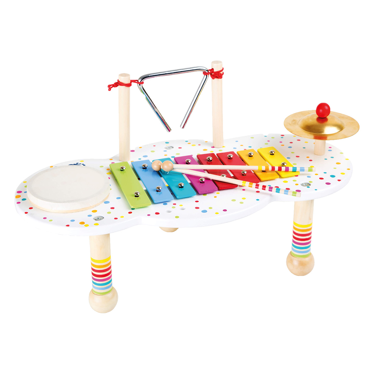 Small Foot Musiktisch Sound 10385 | Kinderinstrument | Xylophon, Triangel, Becken und kleiner Trommel | Aus robustem Holz | farbenfrohe Details von Small Foot