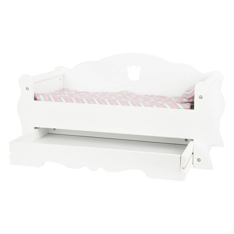 Small Foot Puppentagesbett 12024 | Aus robustem Holz | praktische Schublade | Inklusive passender Matratze, Decke und Kissen | abgerundete Formen von Small Foot