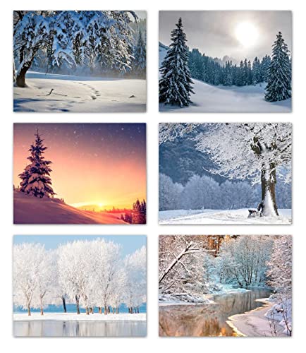 Grußkarten mit Umschlägen, Motiv: Winterlandschaften, blanko, 6 einzigartige Designs, 14 x 10,8 cm, 24 Stück von Small World Greetings