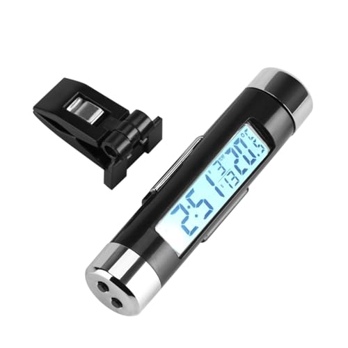 Digitale Autouhr Auto LCD digitales Clip Thermometer Uhr Digital LED Auto Uhr Thermometer Fahrzeug Armaturenbrett Uhr Elektronische Zeit Klimaanlage Vent (Blue Backlight) von Smandy