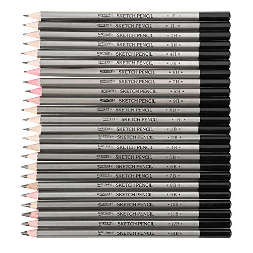 Graphit Bleistift Set, 24-tlg Ungiftig Sketch Art Graphite Drawing Pencils 9H-14B von Smandy