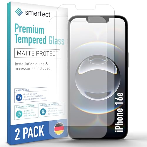 SmarTect Schutzglas [2 Stück, Matt] kompatibel mit iPhone 16e, HD Schutzfolie Anti-Kratzer, Blasenfrei, 9H Härte, entspiegelt, Ultrabeständig von SmarTect