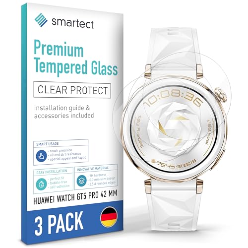 SmarTect Schutzglas [3 Stück, Klar] kompatibel mit Huawei Watch GT5 Pro 42 mm, HD Schutzfolie Anti-Kratzer, Blasenfrei, 9H Härte, 0.3 mm Ultra-klar, Ultrabeständig von SmarTect