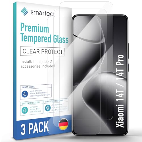 SmarTect Schutzglas [3 Stück, Klar] kompatibel mit Xiaomi 14T / 14T Pro, HD Schutzfolie Anti-Kratzer, Blasenfrei, 9H Härte, 0.3 mm Ultra-klar, Ultrabeständig von SmarTect