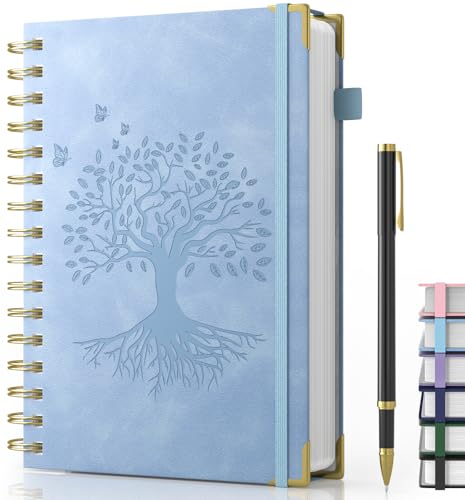 Notizbuch A5, Hardcover Spiral-Notizbuch mit Stift, Lined Journal mit 100gsm 240 Seiten Tintenfestes Papie, Leder Hardcover Notizblock für Frauen Männer Arbeit Büro Schule, 14.5 x 21cm-Azurblau Notizbuch A5, Hardcover Spiral-Notizbuch mit Stift, Lined Journal mit 100gsm 240 Seiten Tintenfestes Papie, Leder Hardcover Notizblock für Frauen Männer Arbeit Büro Schule, 14.5 x 21cm-Azurblau von Smarpau