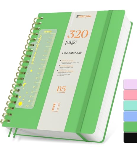 Smarpau Spiral Notizbuch B5, PVC Hardcover Lined Journal mit 320 Seiten und 100gsm Premium-Papier, Der Collegeblock Notizblock Eignet Sich Zum Schreiben und Notieren, 19 x 25cm-Fruchtgrün von Smarpau