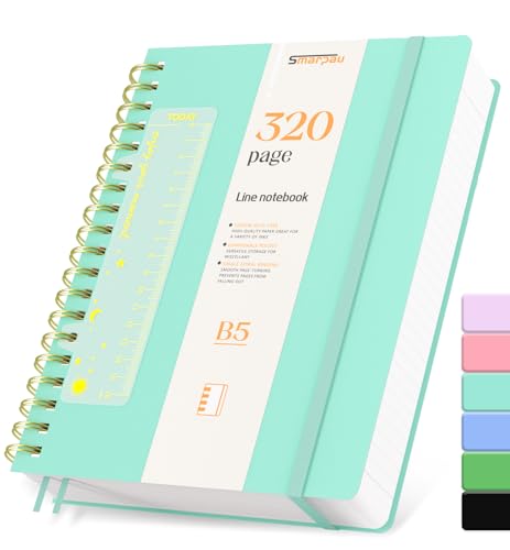 Spiral Notizbuch B5, Hardcover PVC Lined Journal mit 320 Seiten und 100gsm Premium-Papier, Der Collegeblock Notizblock Eignet Sich Zum Schreiben und Notieren, 19 x 25cm-Aquamarin von Smarpau