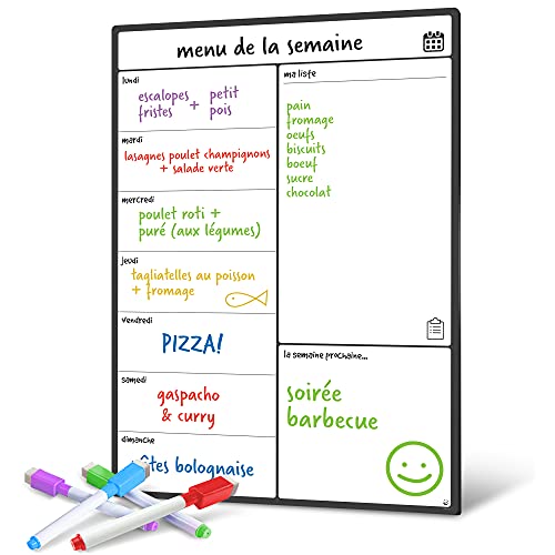 Magnetisches Whiteboard Kühlschrank-Kalender von Smart Panda - Nützlicher Menü-Planer, Memo oder wöchentliche Einkaufsliste für Erwachsene und Kinder - Notizbrett - auf Französisch von Smart Panda