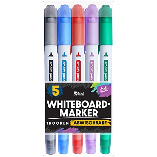 Whiteboard Marker von SmartPanda – Whiteboard Stifte, Folienstift Abwischbar - Doppelspitze, Medium und Fein – Abwischbare Stifte, non Permanent Marker, Whiteboardmarker – 5 Set von Smart Panda