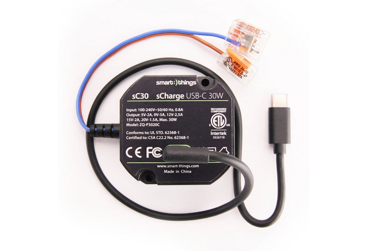 Smart Things sC30 C - Unterputz-Netzteil 230V 30W USB-C PD - inkl. Kabel - Netzteil von Smart Things
