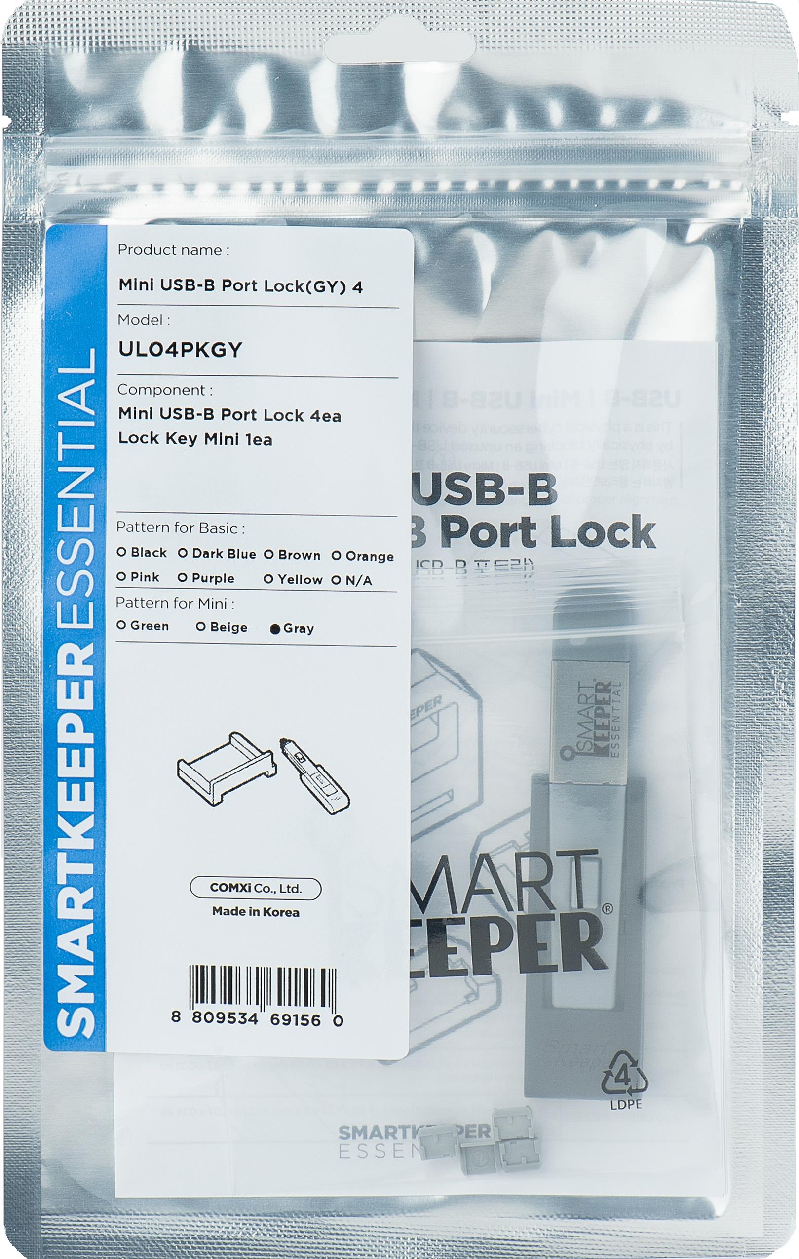 Smartkeeper UL04PKGY Schnittstellenblockierung Schnittstellenblockierung + Schlüssel Mini-USB Type-B Grau Kunststoff 1 Stück(e) (UL04PKGY) von SmartKeeper