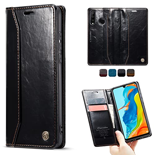 SmartLegend Handyhülle für Huawei P30 Lite/Huawei nova 4e Hülle Klappbar Premium Leder PU Flip Marmor Muster Case Magnetisch Klapphülle Wallet Lederhülle Silikon Bumper Schutzhülle Ledercase - Schwarz von SmartLegend