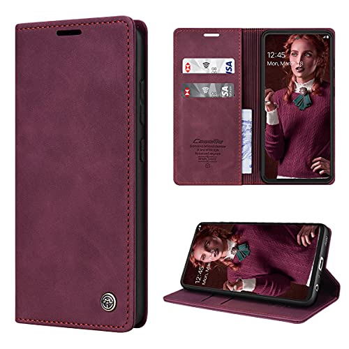 SmartLegend Handyhülle für Samsung Galaxy A72 Hülle Premium Leder PU Flip Case Magnetisch Klapphülle Kartenfach Tasche Silikon Bumper Schutzhülle für Samsung Galaxy A72 5G - Wein Rot von SmartLegend