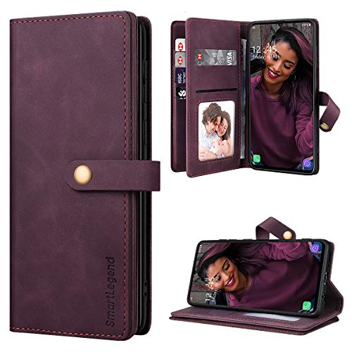 SmartLegend Handyhülle für Samsung Galaxy M31 Hülle Premium Leder PU mit 10 Kartenfach Flip Case Magnet Klapphülle Silikon Bumper Schutzhülle für Samsung Galaxy M31 Tasche - Wein Rot von SmartLegend