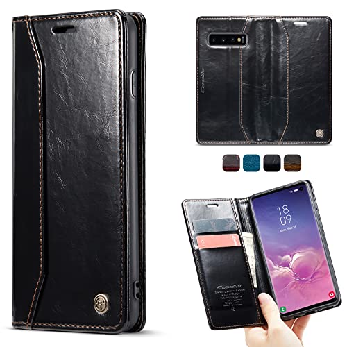 SmartLegend Handyhülle für Samsung Galaxy S10 4G Hülle Klappbar Premium Leder PU Flip Marmor Muster Case Magnetisch Klapphülle Wallet Lederhülle Silikon Bumper Schutzhülle für S10 Ledercase - Schwarz von SmartLegend