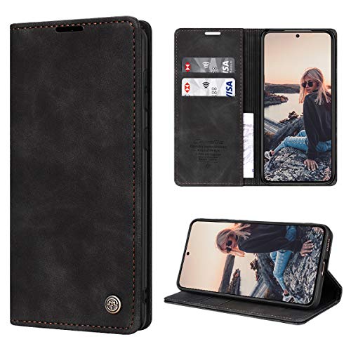 SmartLegend Handyhülle für Samsung Galaxy S21+ Plus Hülle Premium Leder PU Flip Case Magnetisch Klapphülle Kartenfach Tasche Silikon Bumper Schutzhülle für Galaxy S21+ Plus 5G (6.7 Zoll) - Schwarz von SmartLegend