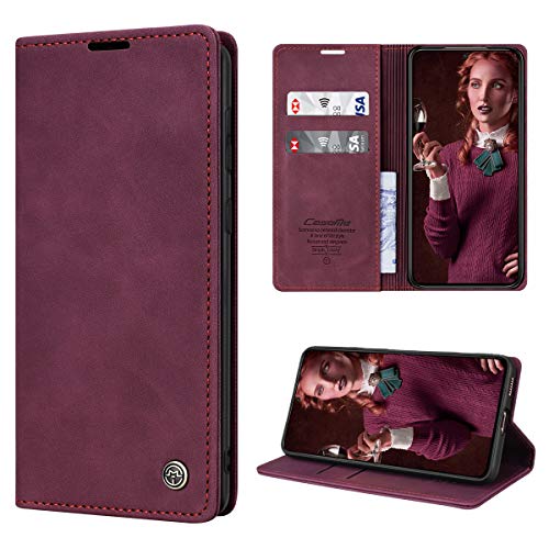 SmartLegend Handyhülle für Samsung Galaxy S21 Hülle Premium Leder PU Flip Case Magnetisch Klapphülle Kartenfach Tasche Silikon Bumper Schutzhülle für Samsung Galaxy S21 5G (6.2 Zoll) - Wein Rot von SmartLegend