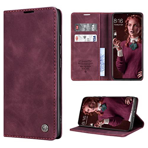 SmartLegend Handyhülle für Xiaomi 12 / Xiaomi 12X Hülle Premium PU Leder Flip Wallet Case Klapphülle Klappbar Lederhulle Stoßfest Silikon Bumper Schutzhülle für Xiaomi 12/12X Tasche 6.28" - Wein Rot von SmartLegend