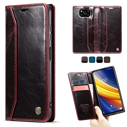 SmartLegend Handyhülle für Xiaomi Poco X3 NFC/Poco X3 Pro Hülle Klappbar Premium Leder PU Flip Marmor Muster Case Magnetisch Klapphülle Wallet Lederhülle Silikon Bumper Schutzhülle Ledercase - Rot von SmartLegend