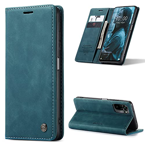 SmartLegend Handyhülle für Xiaomi Redmi Note 10 4G / Xiaomi Redmi Note 10S Hülle Premium PU Leder Flip Wallet Case Klapphülle Klappbar Lederhulle Stoßfest Silikon Bumper Schutzhülle Tasche - Blaugrün von SmartLegend