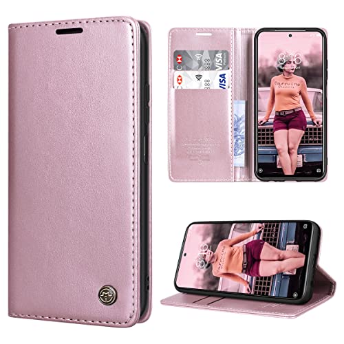 SmartLegend Handyhülle für Xiaomi Redmi Note 10 4G / Xiaomi Redmi Note 10S Hülle Premium PU Leder Flip Wallet Case Klapphülle Klappbar Lederhulle Stoßfest Silikon Bumper Schutzhülle Tasche - Rose Gold von SmartLegend