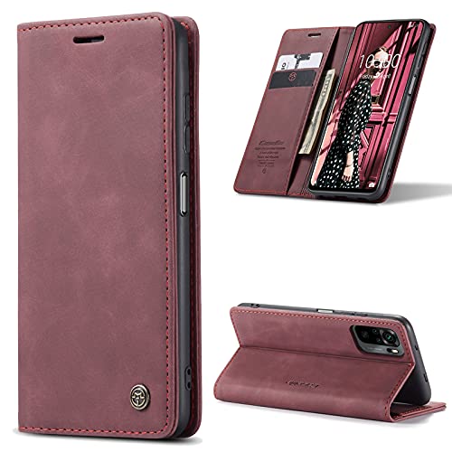 SmartLegend Handyhülle für Xiaomi Redmi Note 10 4G / Xiaomi Redmi Note 10S Hülle Premium PU Leder Flip Wallet Case Klapphülle Klappbar Lederhulle Stoßfest Silikon Bumper Schutzhülle Tasche - Wein Rot von SmartLegend