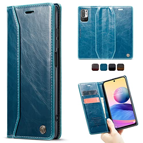 SmartLegend Handyhülle für Xiaomi Redmi Note 10 5G/Note 10T 5G Hülle Premium Leder PU Flip Case Magnetisch Klapphülle Kartenfach Tasche Silikon Bumper Schutzhülle für Xiaomi Poco M3 Pro 4G/5G-Blaugrün von SmartLegend