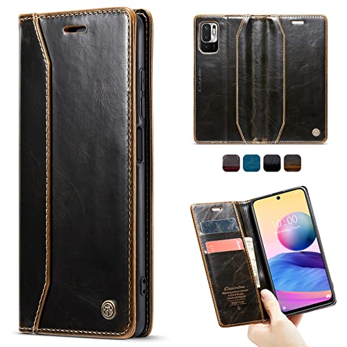 SmartLegend Handyhülle für Xiaomi Redmi Note 10 5G/Note 10T 5G Hülle Premium Leder PU Flip Case Magnetisch Klapphülle Kartenfach Tasche Silikon Bumper Schutzhülle für Xiaomi Poco M3 Pro 4G/5G - Kaffee von SmartLegend