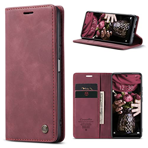 SmartLegend Handyhülle für Xiaomi Redmi Note 11 4G/Xiaomi Redmi Note 11S Hülle Premium PU Leder Flip Wallet Case Klapphülle Klappbar Lederhulle Stoßfest Silikon Bumper Schutzhülle Tasche - Wein Rot von SmartLegend